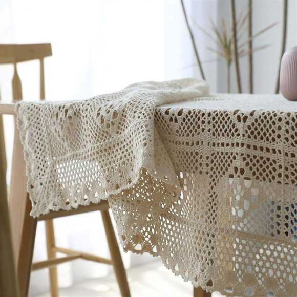 Handmade Floral Crochet Lace Tablecloth bedspreadBeige 10 Pieces